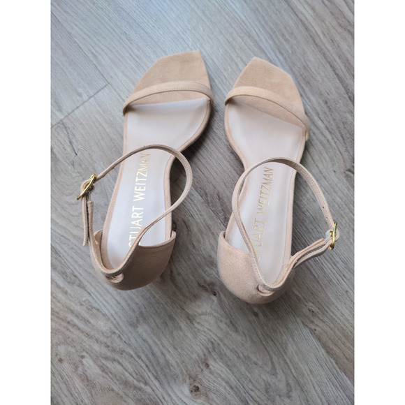 Stuart Weitzman Amelina Nearlynude Suede Heel Sandals Adobe Nude - Picture 2 of 16